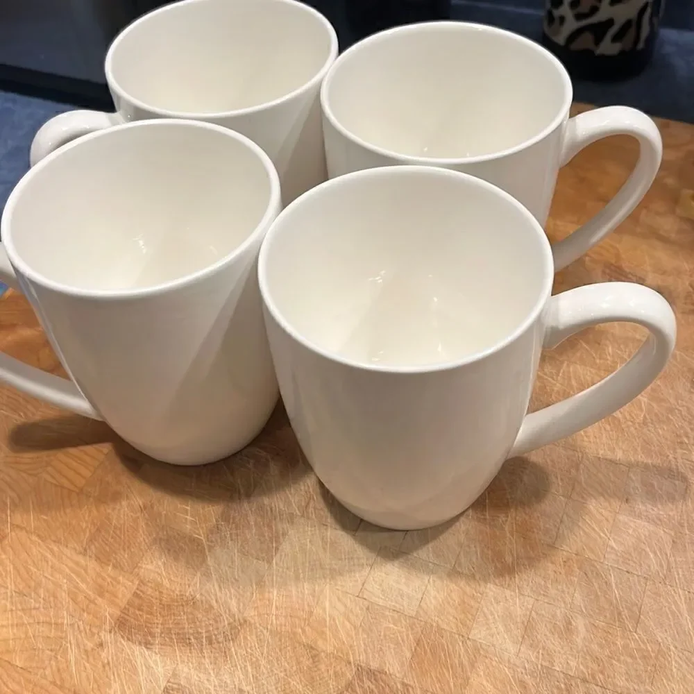 Food Network Creamy White Ceramic Stoneware Microwave Safe Mugs- 12 Oz
